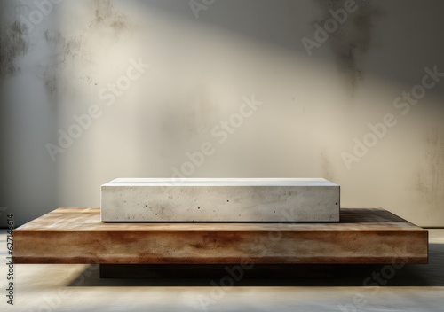 Abstract design of modern podium with empty concret. round concrete podium floor. Pedestal for display,Platform for design,Blank product,concrete room. AI Generative.