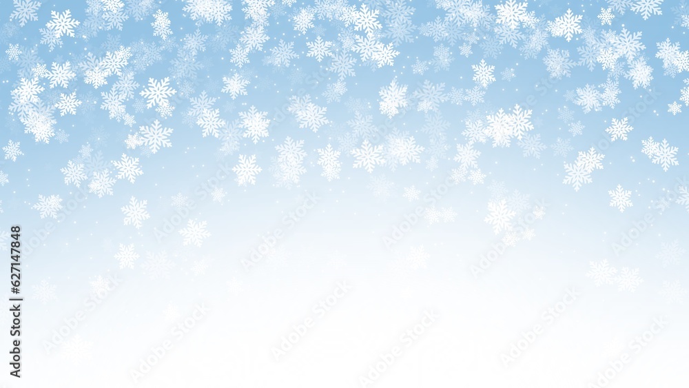 Abstract background with bokeh and snowflake on blue background , illustration background lights and falling snow 