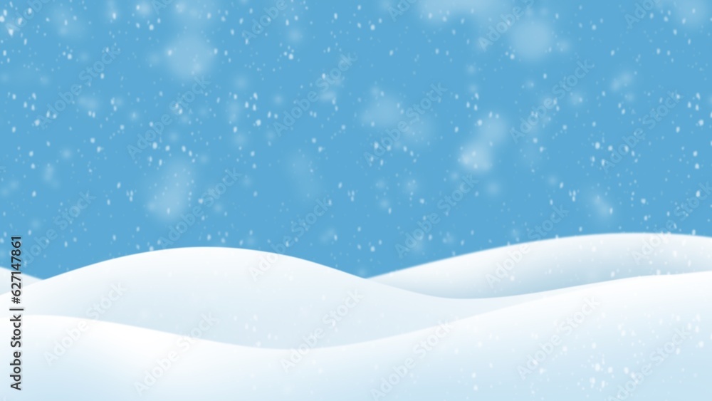 Abstract background with bokeh and snowflake on blue background , illustration background lights and falling snow 