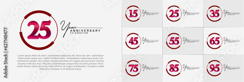 set of anniversary logo with red number in circle can be use for celebration