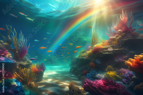 a rainbow in the sea. Generative AI.
