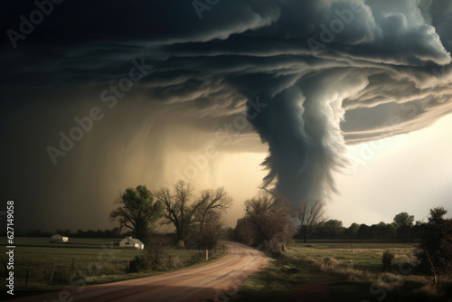 Landscape with big and huge tornado