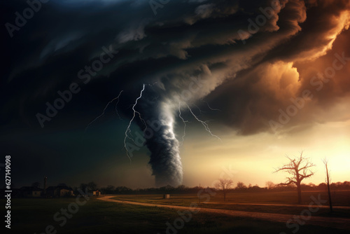 Fototapeta Landscape with big and huge tornado