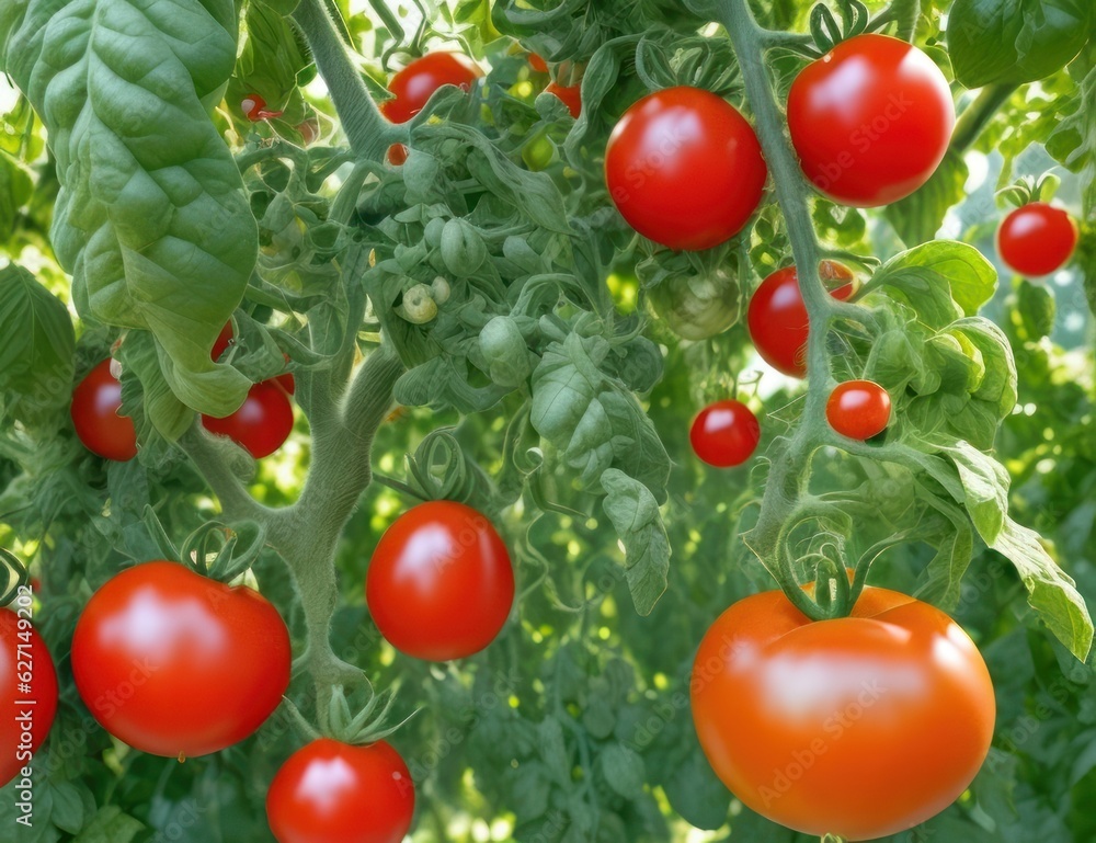 Tomatoes in a greenhouse that produces a lot of fruit.generative AI