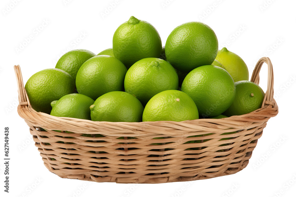 A realistic portrait of lime in a basket isolated PNG A realistic portrait of lime in a basket isolated PNG