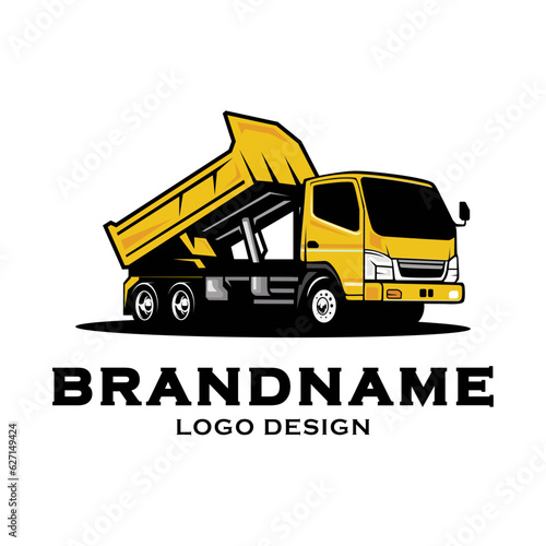 Yellow and black dump truck logo vector. Suitable for garbage or recycling company.
