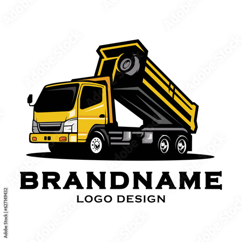 Yellow and black dump truck logo vector. Suitable for garbage or recycling company.