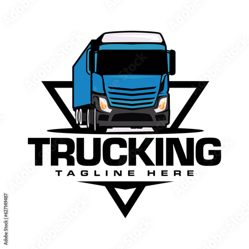 Trucking company logo design template. Truck 8 wheeler logo vector illustration