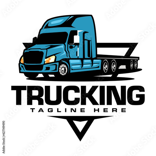 Trucking company logo design template. Truck 8 wheeler logo vector illustration