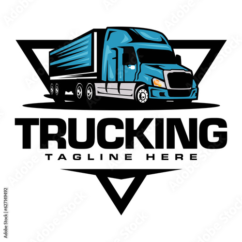 Trucking company logo design template. Truck 8 wheeler logo vector illustration