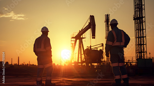 Silhouette of Engineer and worker checking Petroleum site © Lerson
