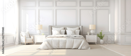 White bedroom with decor, classic scandinavian style
