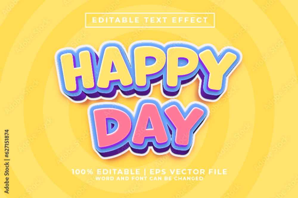 Fototapeta premium Happy Day 3d Editable Text Effect Cartoon Style Premium Vector