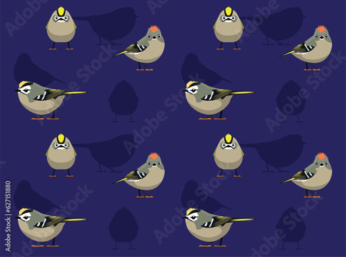Bird Kinglet Cute Cartoon Seamless Wallpaper Background
