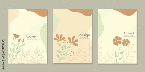 set of book cover design with hand drawn floral decorations. abstract vintage botanical background. size A4 For notebooks, books, planners, brochures, catalogs