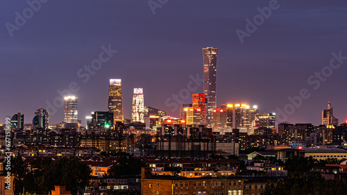 Night city lights Beijing International Trade Center CBD urban buildings