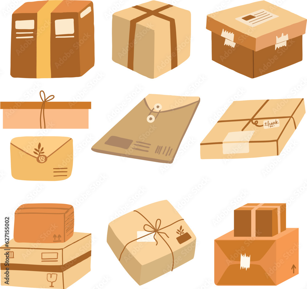 Set Collection Carton cardboard box delivery package shipping Illustration vector Set Collection Carton cardboard box delivery package shipping Illustration vector