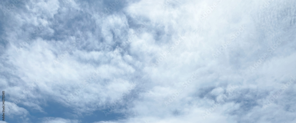 Blue sky clouds background, beautiful landscape with clouds and sky, beautiful blue sky clouds for background. Panorama of sky, white cumulus clouds formation in blue sky.	