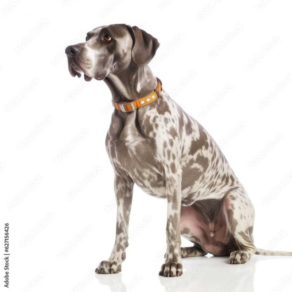 A Great Dane (Canis lupus familiaris) as a lifeguard, watching the water with a toy binocular.