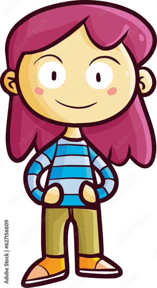 Funny long hair woman with red hair facing front smiling cartoon illustration Funny long hair woman with red hair facing front smiling cartoon illustration