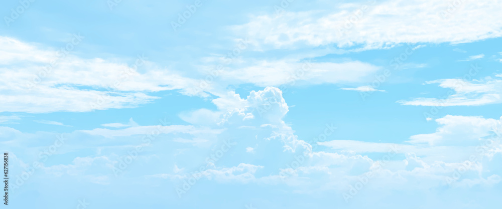 Blue sky clouds background, beautiful landscape with clouds and sky, beautiful blue sky clouds for background. Panorama of sky, white cumulus clouds formation in blue sky.	