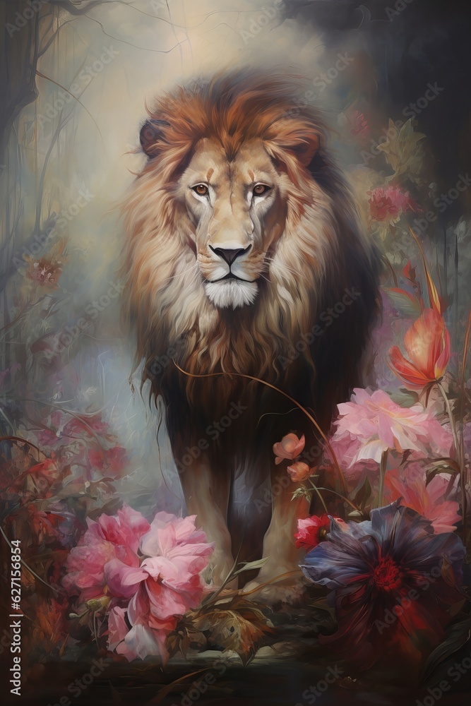 portrait of a lion painting for wall decoration. Generative AI portrait of a lion painting for wall decoration. Generative AI