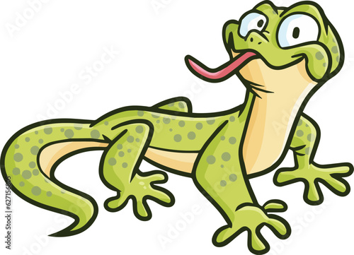 Funny and cute green lizard cartoon illustration