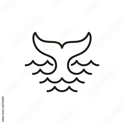 Simple Whale Tail and Wave Lineart Logo Design