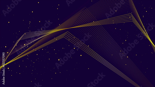 Golden curved lines and shiny particles abstract geometric background