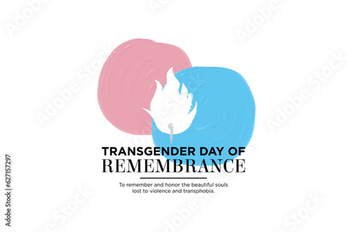 Minimalist Transgender Day of Remembrance Banner with painted trans pride color and white candle on white background. In honor of victims of transphobia. Vector Illustration. EPS 10.