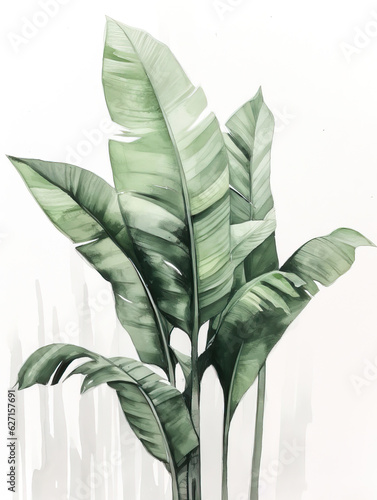 Banana leaves minimalist painting white background,green leaves background,Banana  leaves  Botanical Illustration,leaves on white background