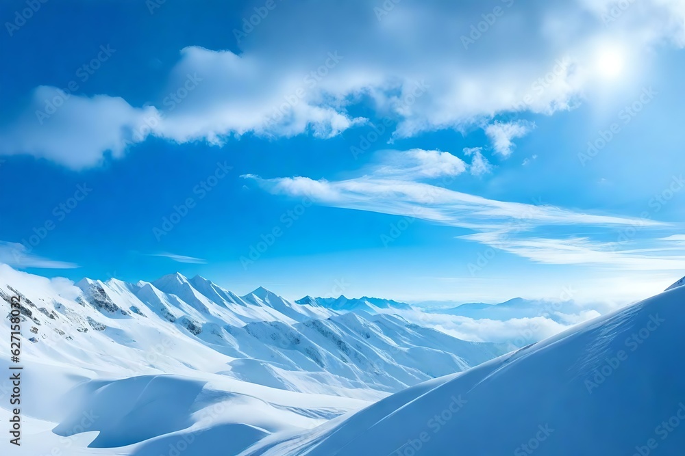 Blue sky background and white clouds soft focus and mountain, Copy space horizontal shape | Generative AI Blue sky background and white clouds soft focus and mountain, Copy space horizontal shape | Generative AI