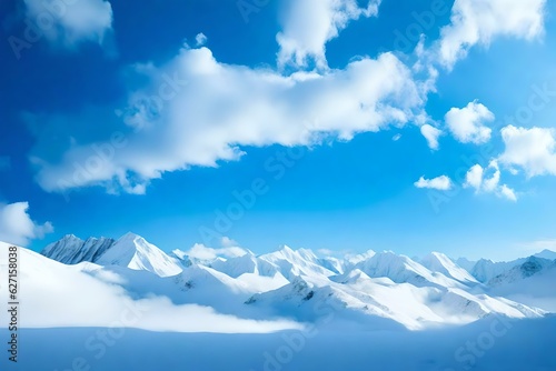 Blue sky background and white clouds soft focus and mountain  Copy space horizontal shape   Generative AI