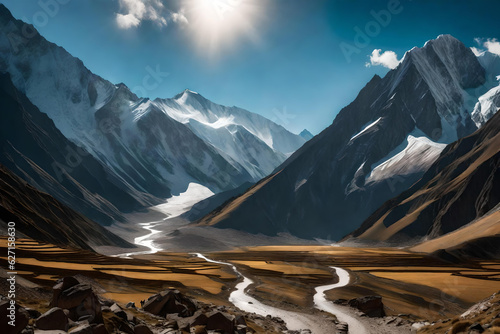 Hiking in the Himalayas mountain valley landscape in Tibet and Nepal | Generative AI