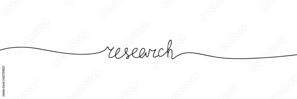 Research, phrase, word one line continuous, handwriting, calligraphy text. Vector illustration.