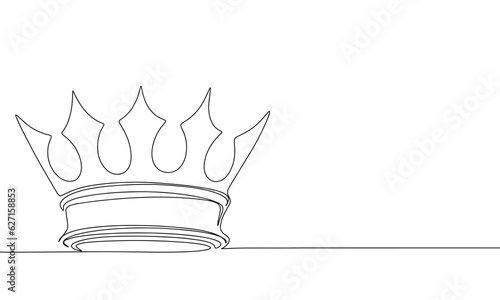 Crown silhouette, one line continuous vector illustration. Line art, outline, hand drawn royal banner concept.