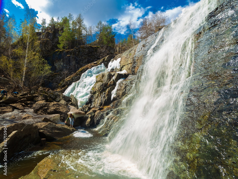 the largest waterfall in the South Urals gadelsha on a spring sunny day the largest waterfall in the South Urals gadelsha on a spring sunny day
