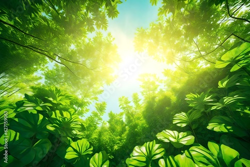 Plant with Sunlight on Green Nature Background. concept eco earth day   Generative AI