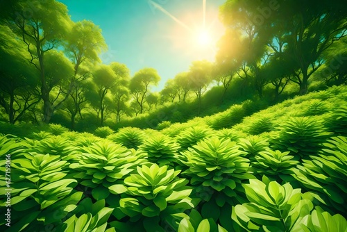 Plant with Sunlight on Green Nature Background. concept eco earth day   Generative AI