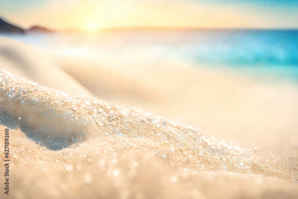 Sand With Blue Sea, Beach Summer Defocused Background With Glittering Of Sunlights | Generative AI Sand With Blue Sea, Beach Summer Defocused Background With Glittering Of Sunlights | Generative AI