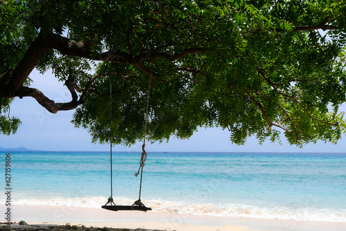 The view of beautiful blue sea from the beach ini aceh. 