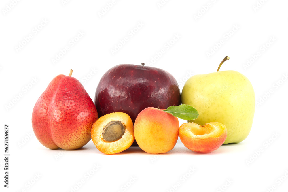 Assortment of fresh healthy fruits isolated on white Assortment of fresh healthy fruits isolated on white