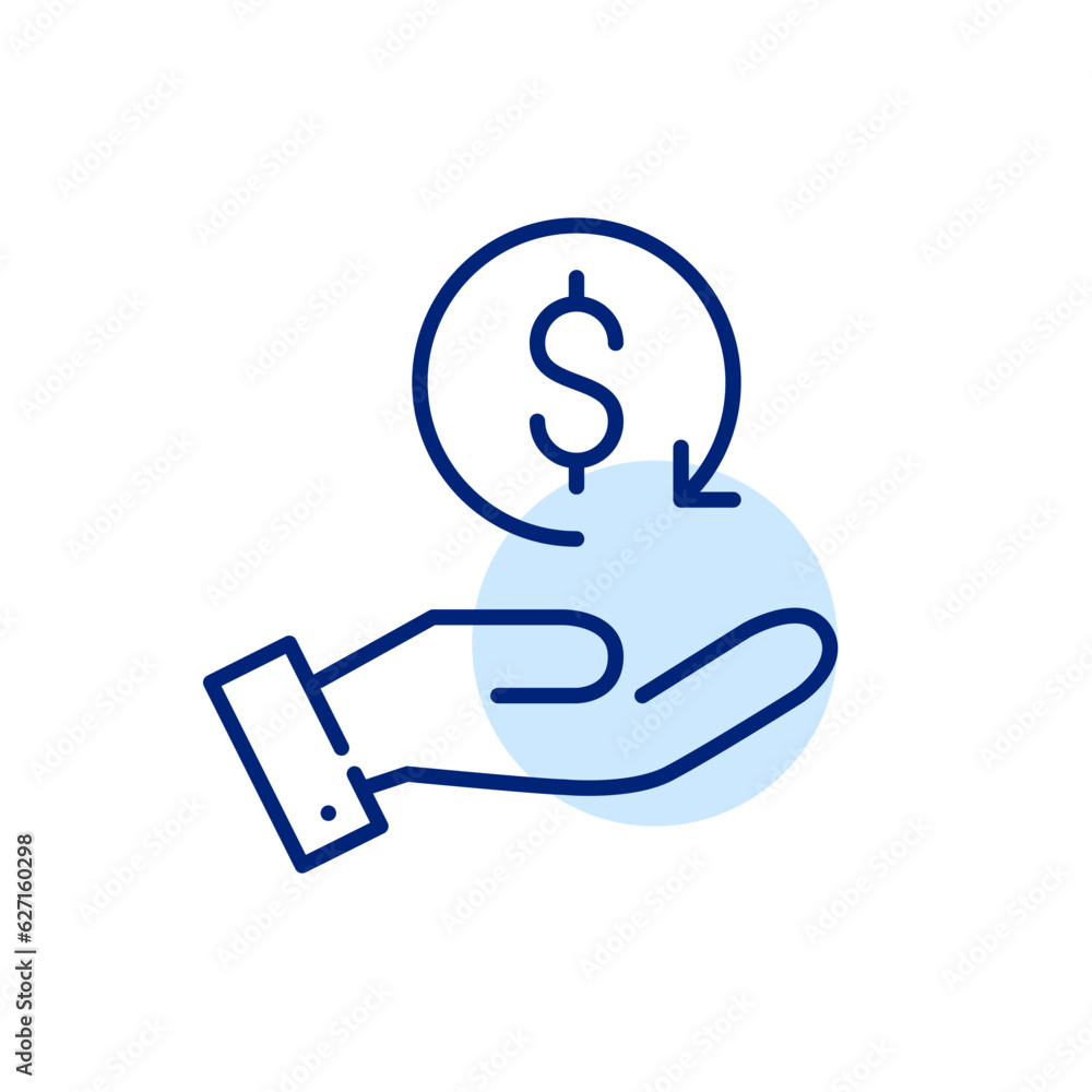 Customer reward icon. Dollar sign with renew arrow in hand. Pixel perfect, editable stroke Customer reward icon. Dollar sign with renew arrow in hand. Pixel perfect, editable stroke