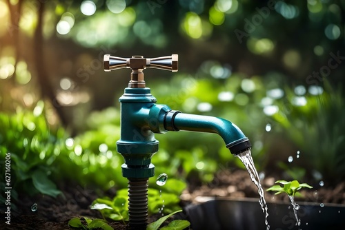 Water tap in the garden, Increasing the price of water, Save the planet, Save water, Generative AI