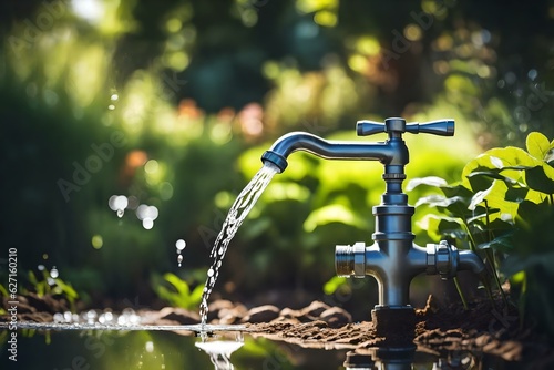 Water tap in the garden, Increasing the price of water, Save the planet, Save water, Generative AI
