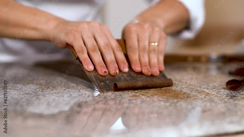 Womsn Chef making chocolate ganache Womsn Chef making chocolate ganache