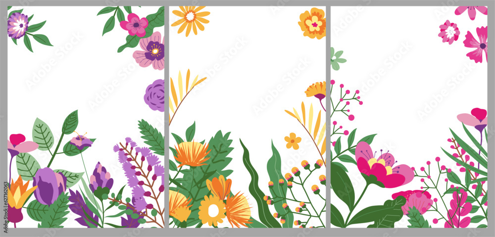 Blooming flowers with foliage and branches banners