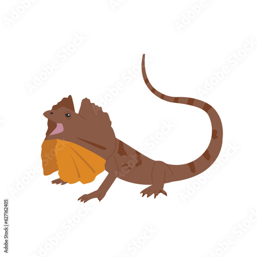 An illustration of a threatening frilled lizard reptile. simple hand drawn style illustration