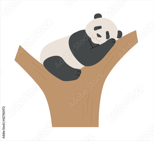 A baby panda is sleeping on a tree. simple hand drawn style illustration