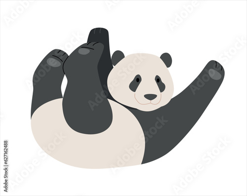 A baby panda lying down and playing. simple hand drawn style illustration